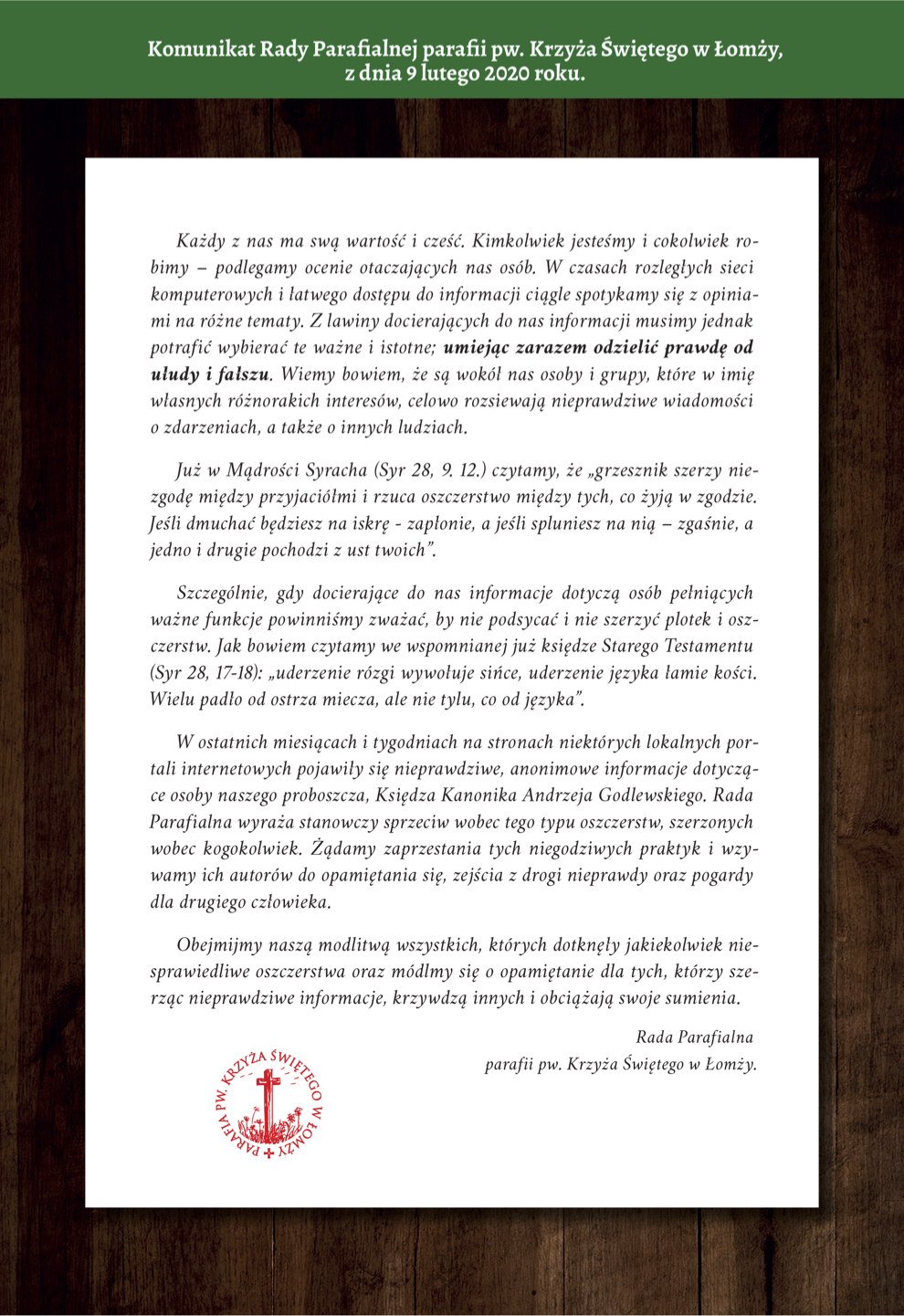 komunikat Rady Parafialnej z 09022020